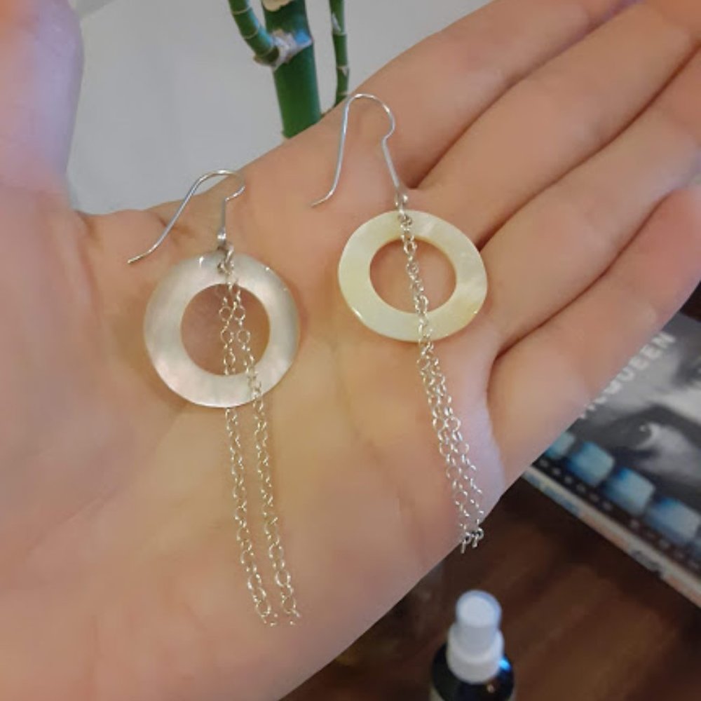 Mother of pearl and silver dangly earrings